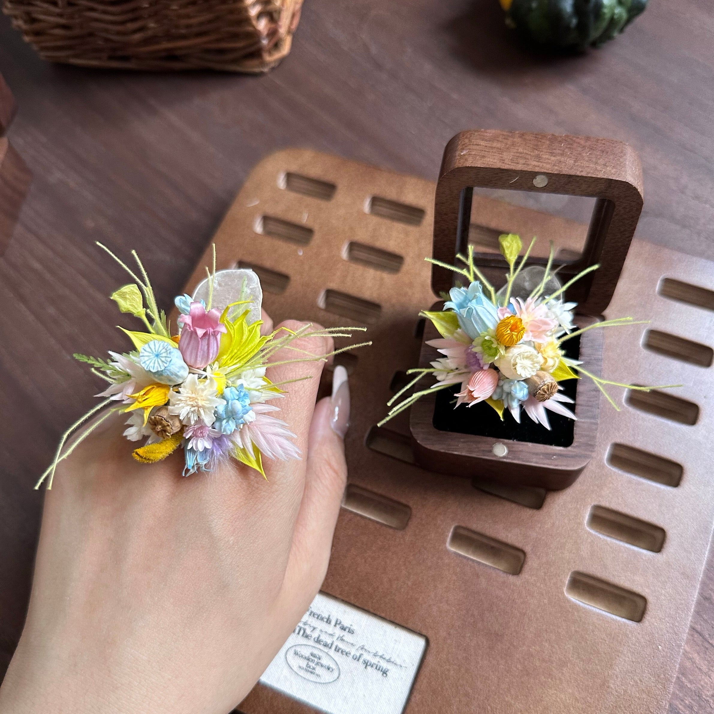 Handmade Preserved Flower Rings-Pastelle