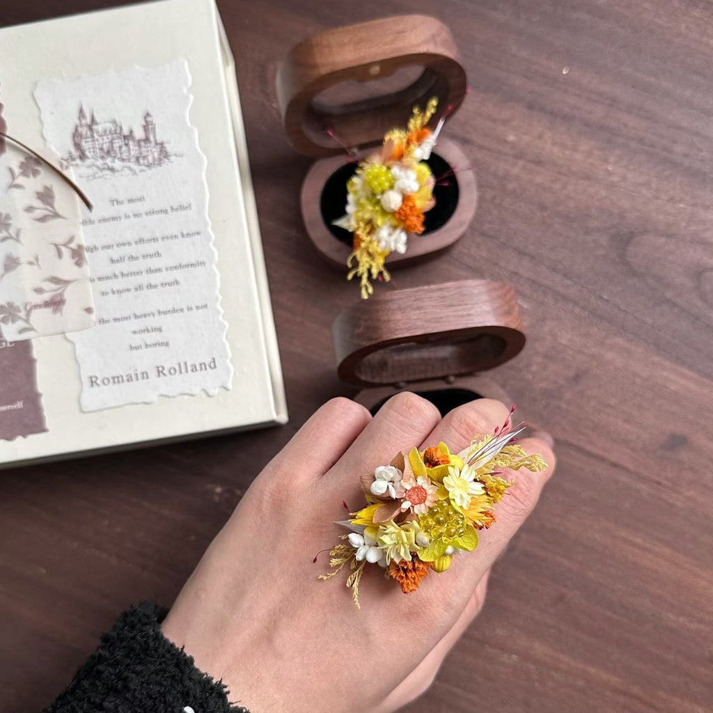 Handmade Preserved Flower Rings-Autumn Kiss