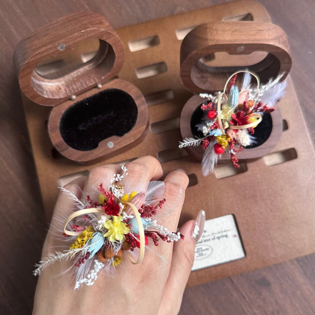 Handmade Preserved Flower Rings-Crimson Weave