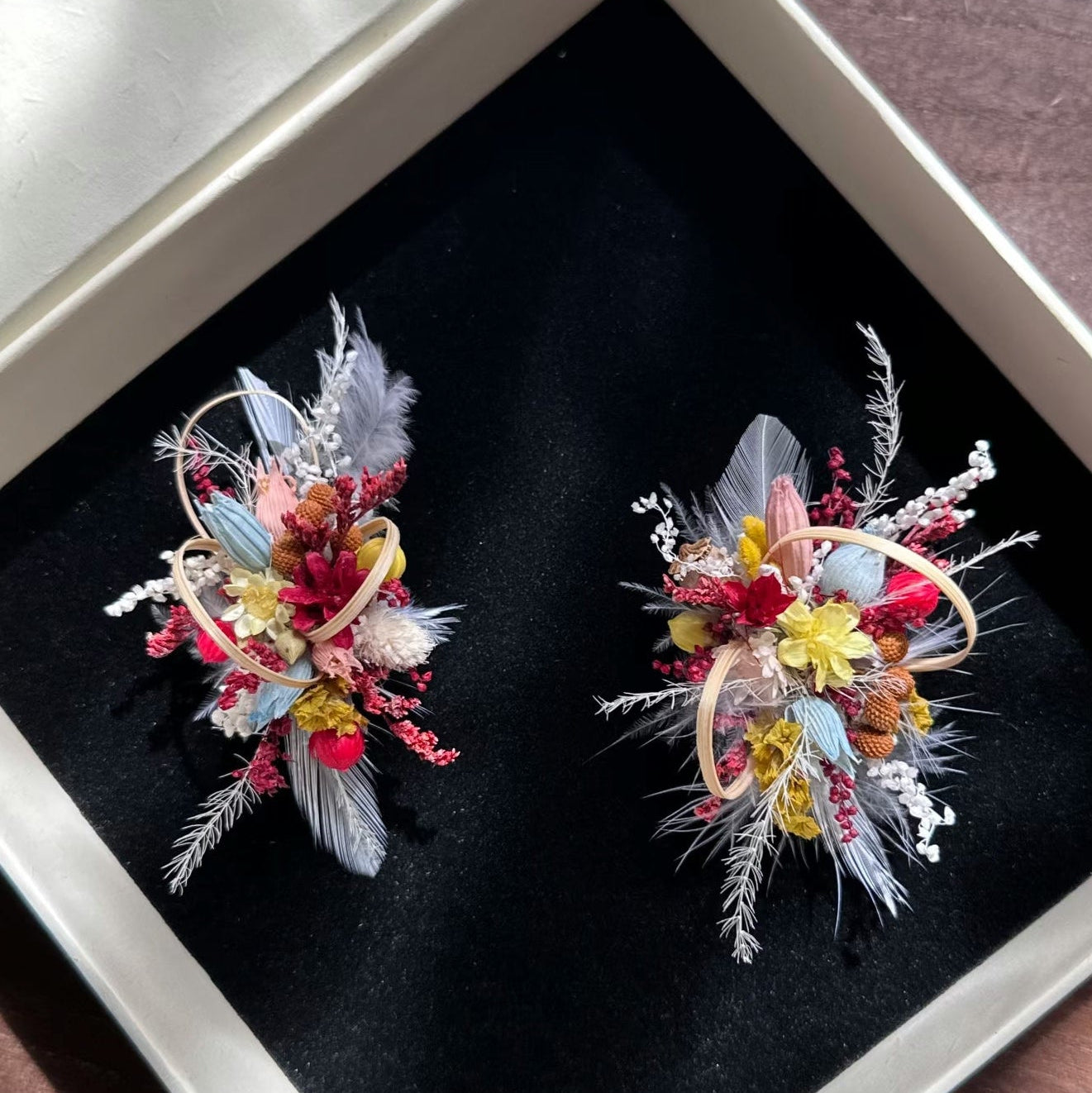 Handmade Preserved Flower Rings-Crimson Weave