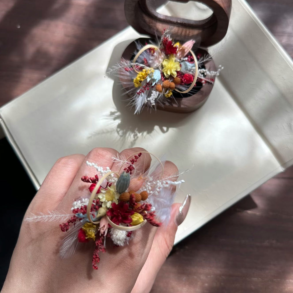 Handmade Preserved Flower Rings-Crimson Weave