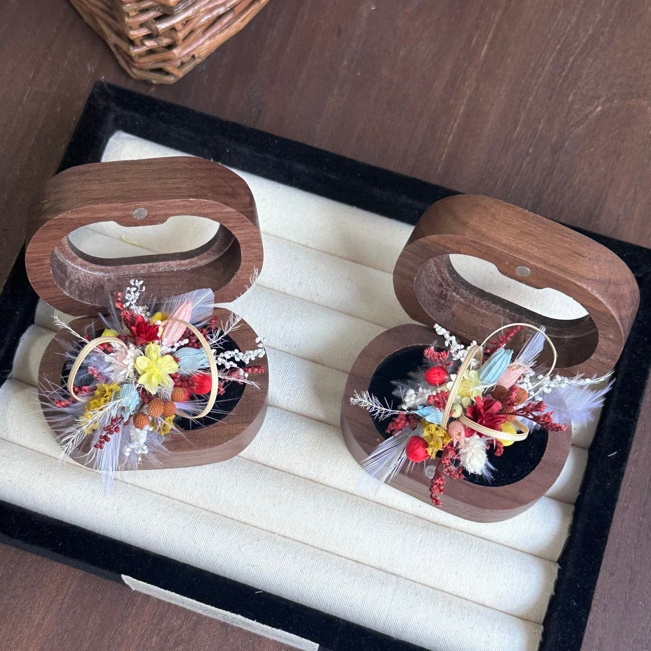 Handmade Preserved Flower Rings-Crimson Weave