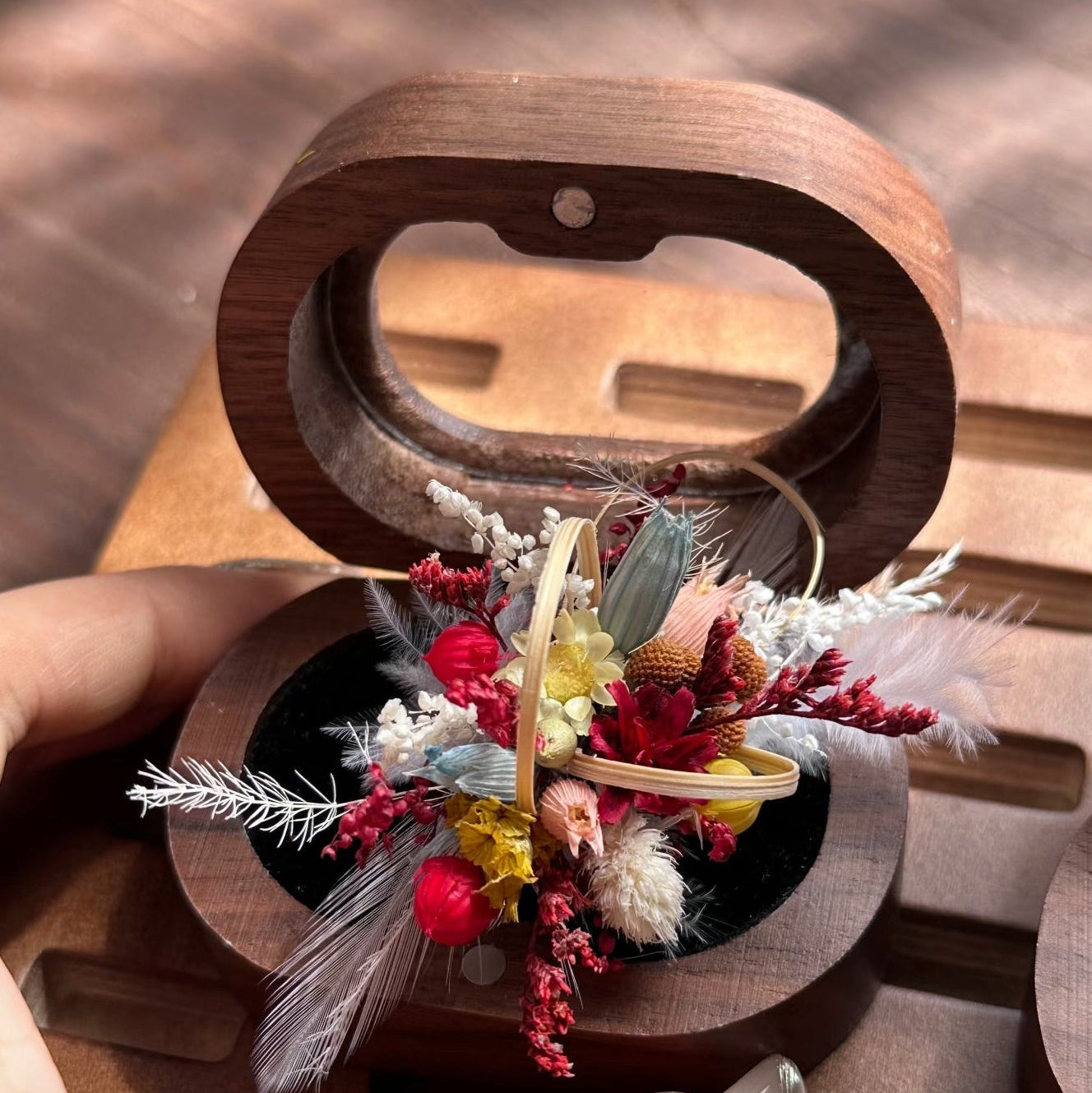 Handmade Preserved Flower Rings-Crimson Weave