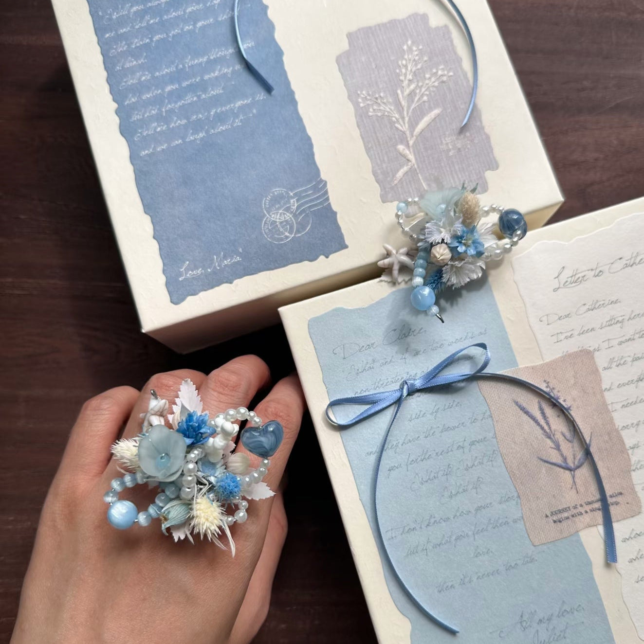Handmade Preserved Flower Rings-Seabreeze