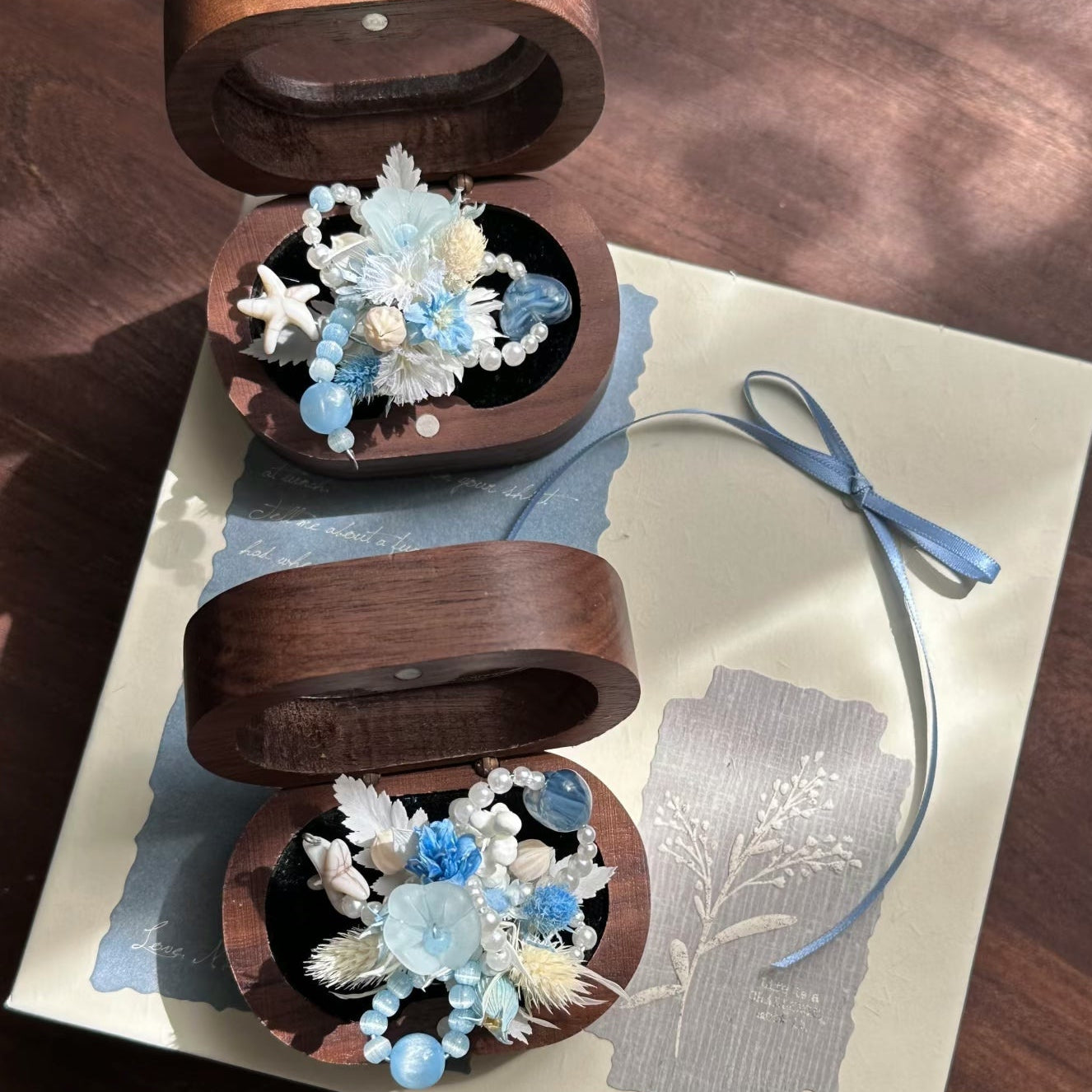Handmade Preserved Flower Rings-Seabreeze