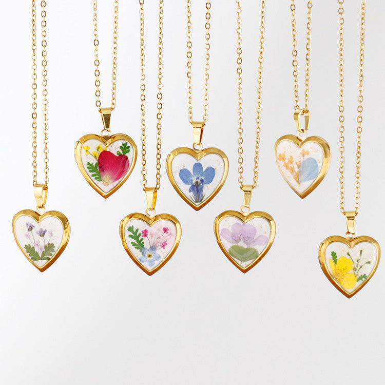 Birth Flower Heart Photo Box necklace creative gifts