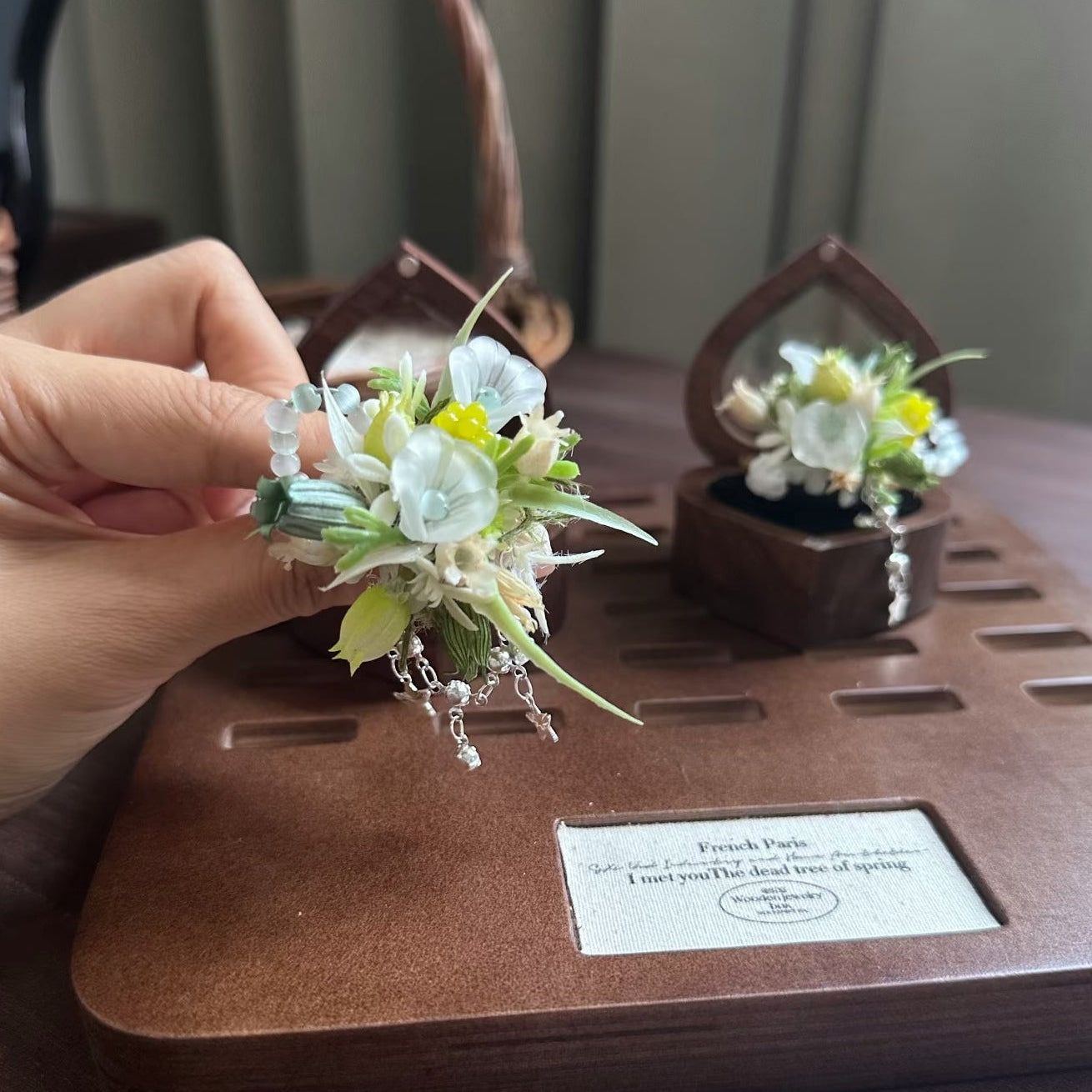 Handmade Preserved Flower Rings-Mist & Leaf