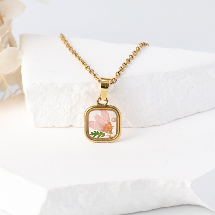 Vintage dried flower necklace birthday holiday gift