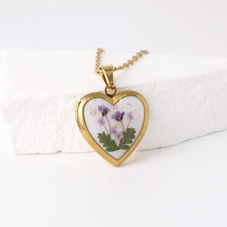 Birth Flower Heart Photo Box necklace creative gifts