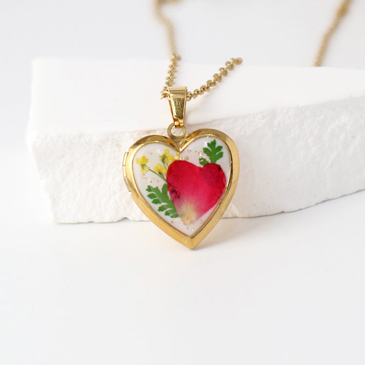 Birth Flower Heart Photo Box necklace creative gifts
