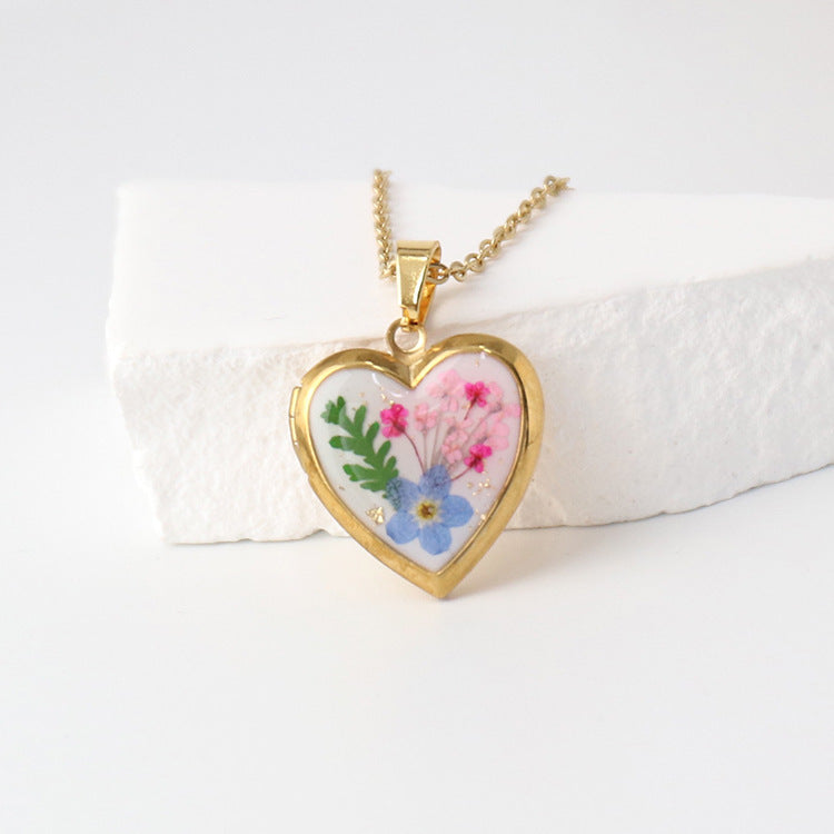 Birth Flower Heart Photo Box necklace creative gifts