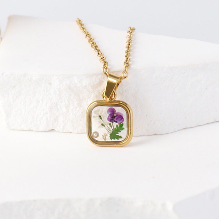 Vintage dried flower necklace birthday holiday gift