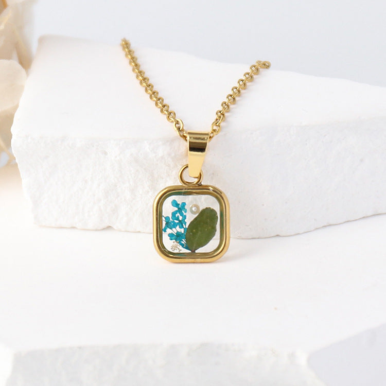 Vintage dried flower necklace birthday holiday gift