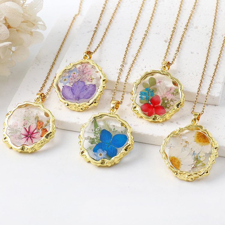 Birth Flower Necklace Boho dried flower necklace gift
