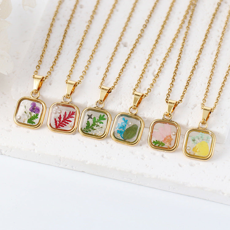 Vintage dried flower necklace birthday holiday gift