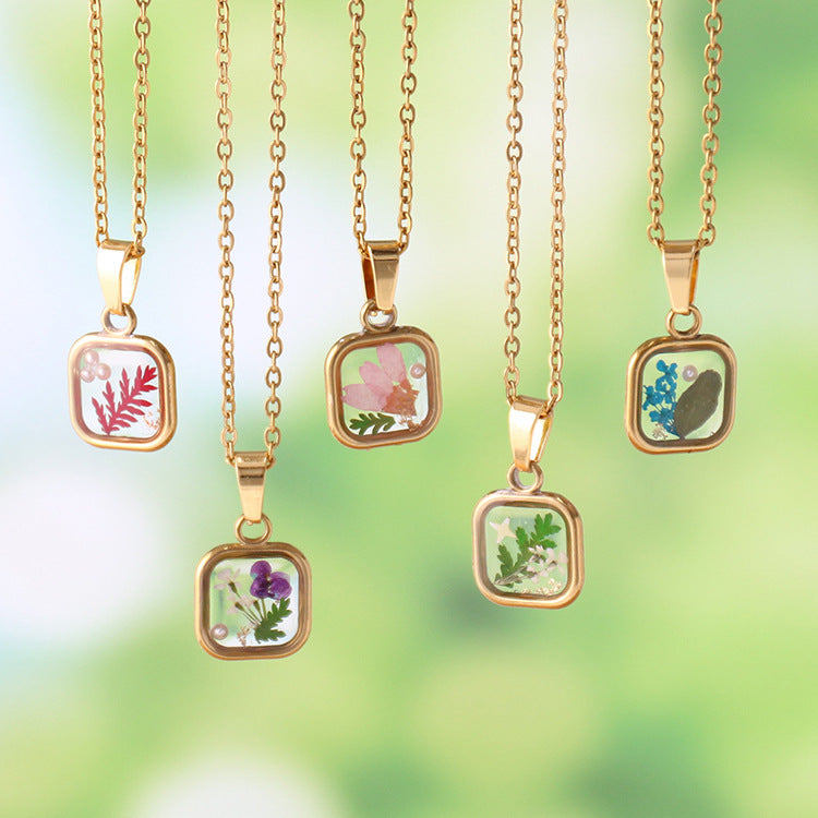 Vintage dried flower necklace birthday holiday gift