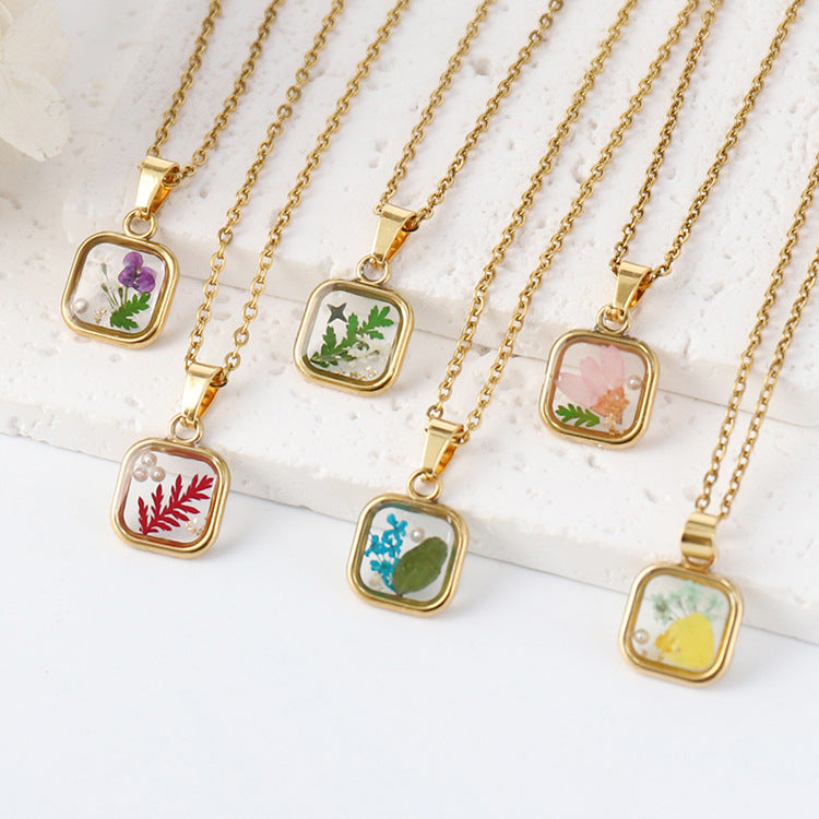 Vintage dried flower necklace birthday holiday gift