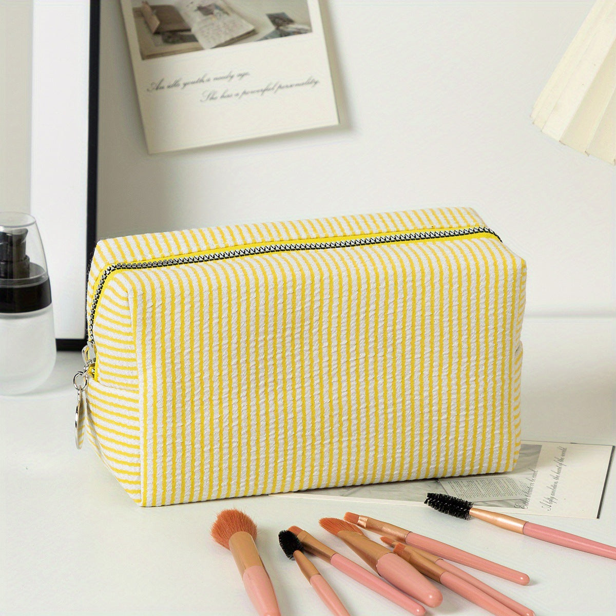 Personalized Embroidered striped Seersucker cosmetic bag gift