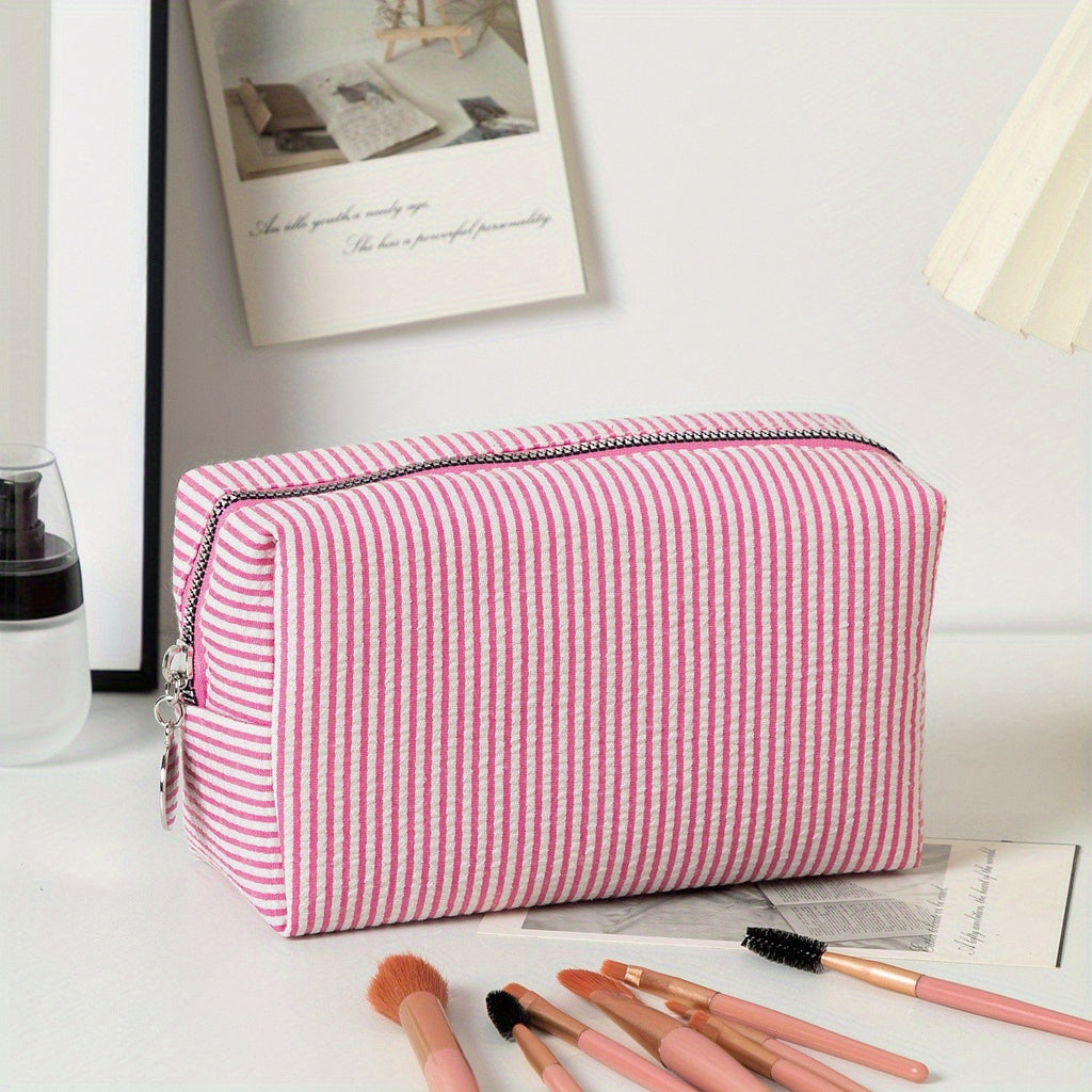 Personalized Embroidered striped Seersucker cosmetic bag gift