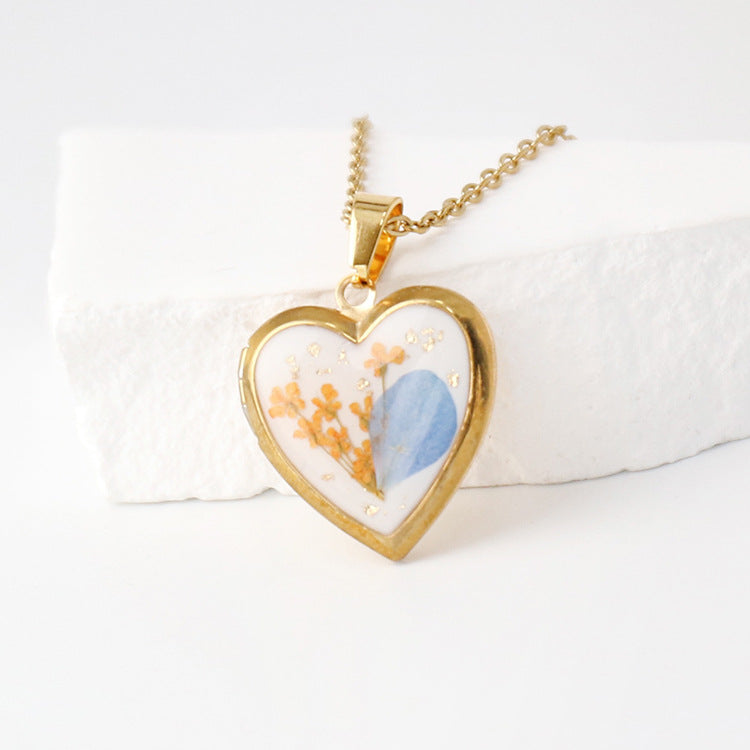 Birth Flower Heart Photo Box necklace creative gifts