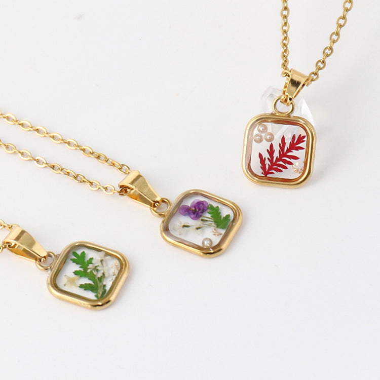 Vintage dried flower necklace birthday holiday gift