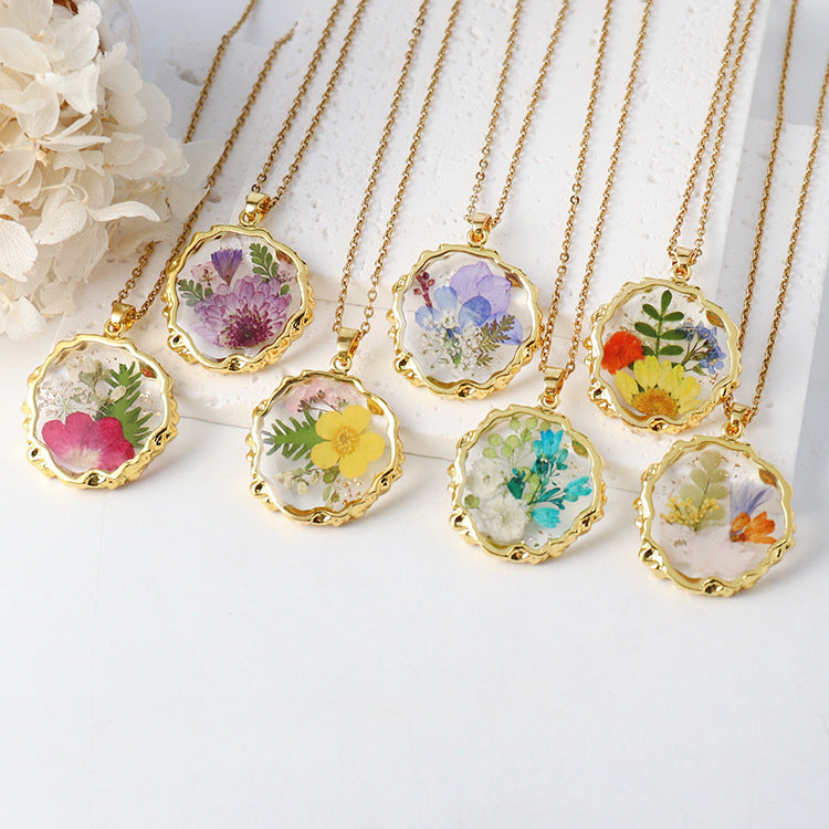 Birth Flower Necklace Boho dried flower necklace gift