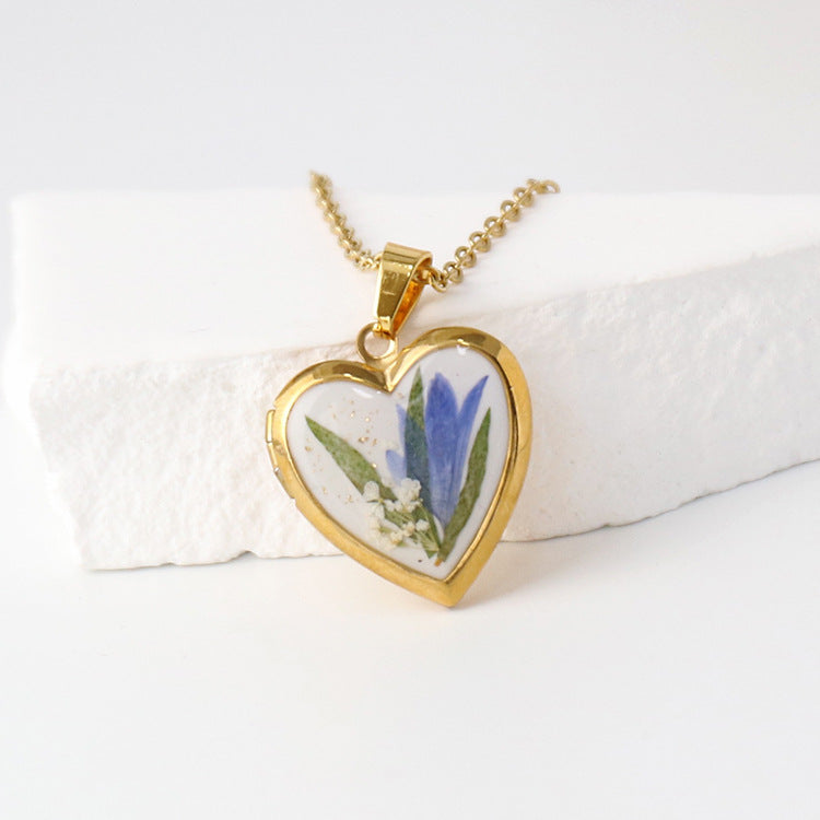 Birth Flower Heart Photo Box necklace creative gifts