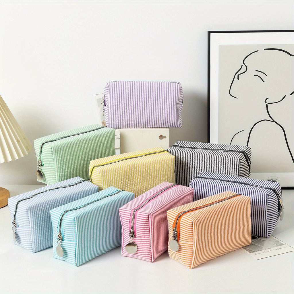 Personalized Embroidered striped Seersucker cosmetic bag gift