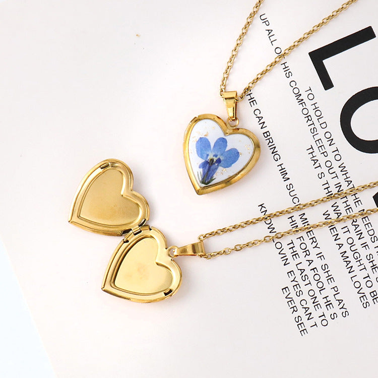 Birth Flower Heart Photo Box necklace creative gifts