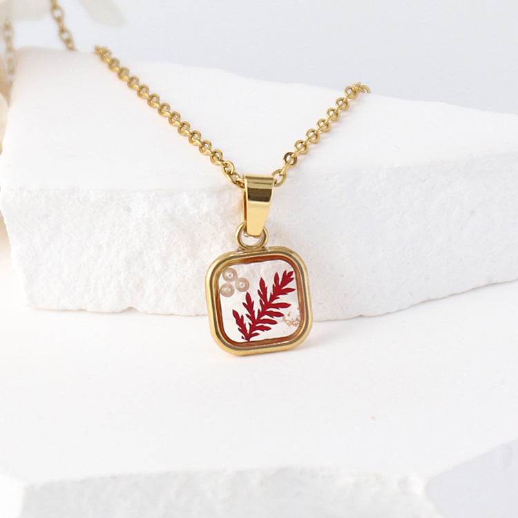 Vintage dried flower necklace birthday holiday gift