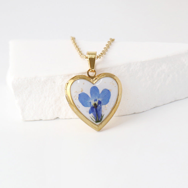 Birth Flower Heart Photo Box necklace creative gifts