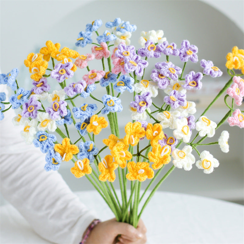 Hand-crocheted forget-me-not flower bouquets