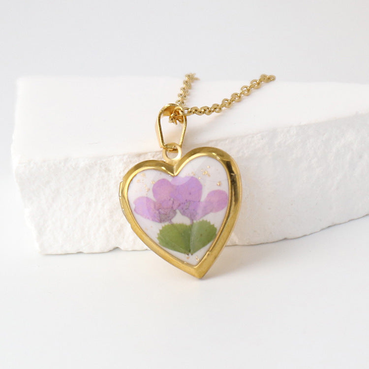 Birth Flower Heart Photo Box necklace creative gifts
