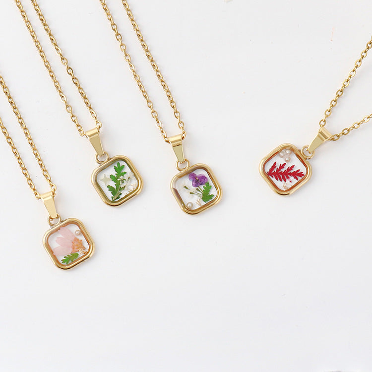 Vintage dried flower necklace birthday holiday gift