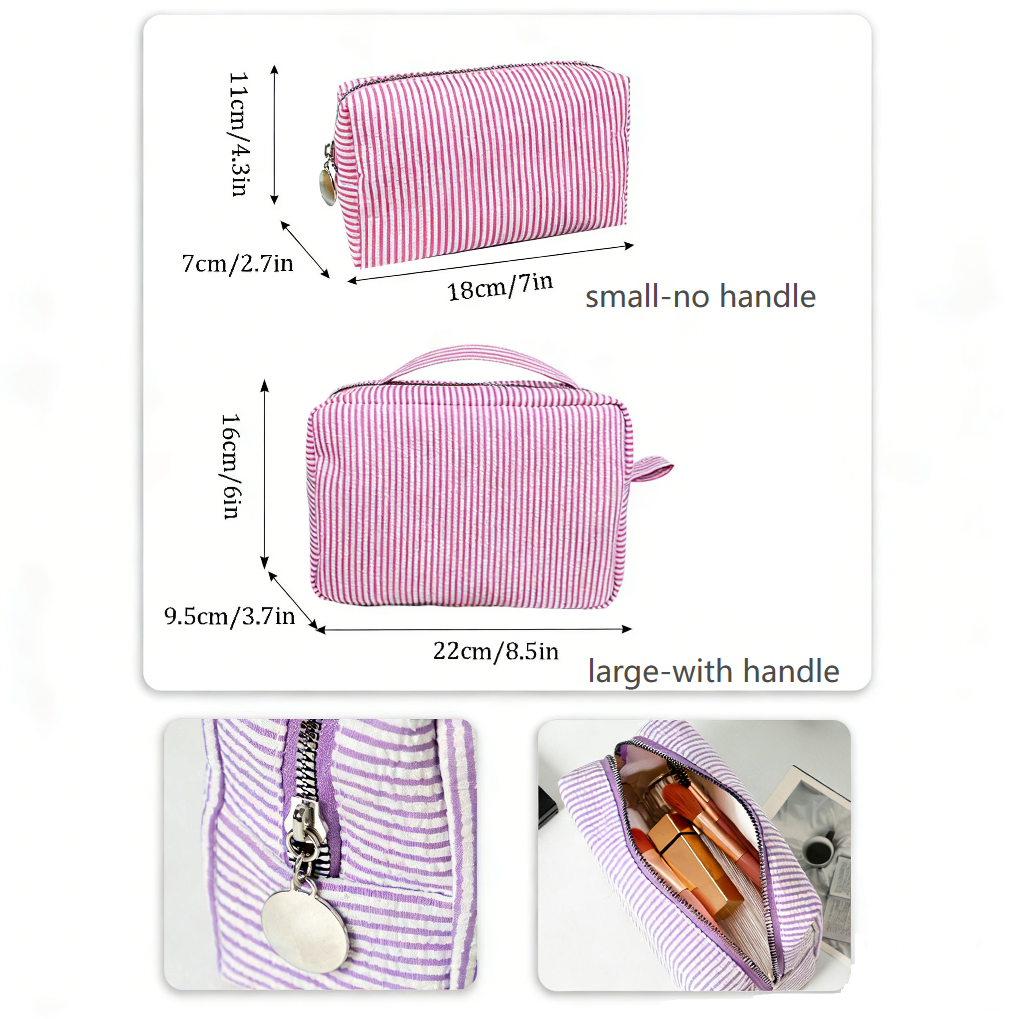 Personalized Embroidered striped Seersucker cosmetic bag gift