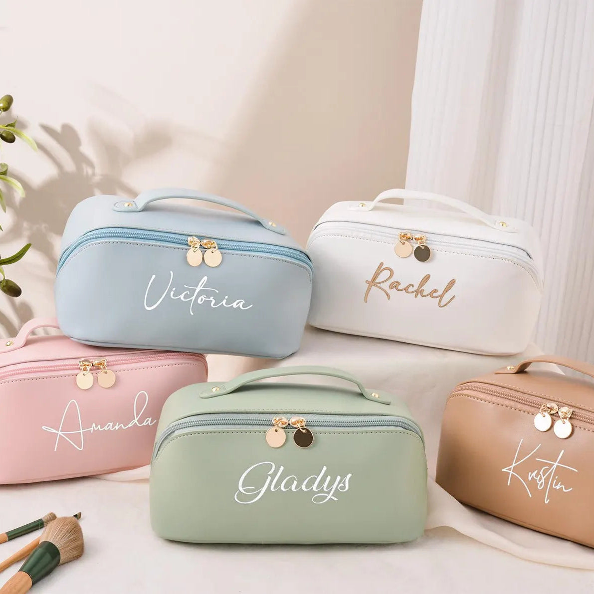 Personalized Embroidered Leather Cosmetic Bag gift for Women