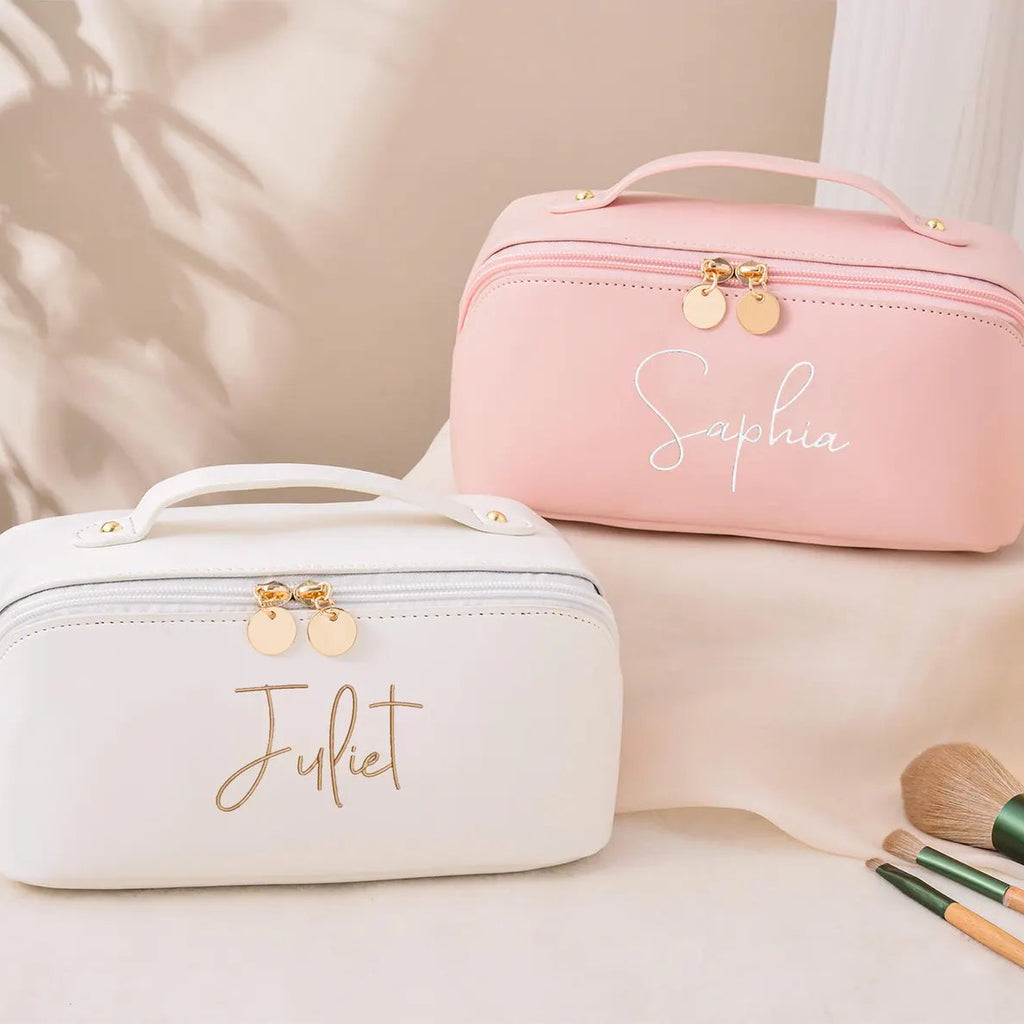 Personalized Embroidered Leather Cosmetic Bag gift for Women