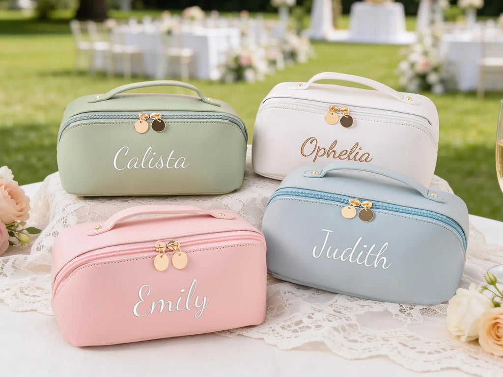 Personalized Embroidered Leather Cosmetic Bag gift for Women