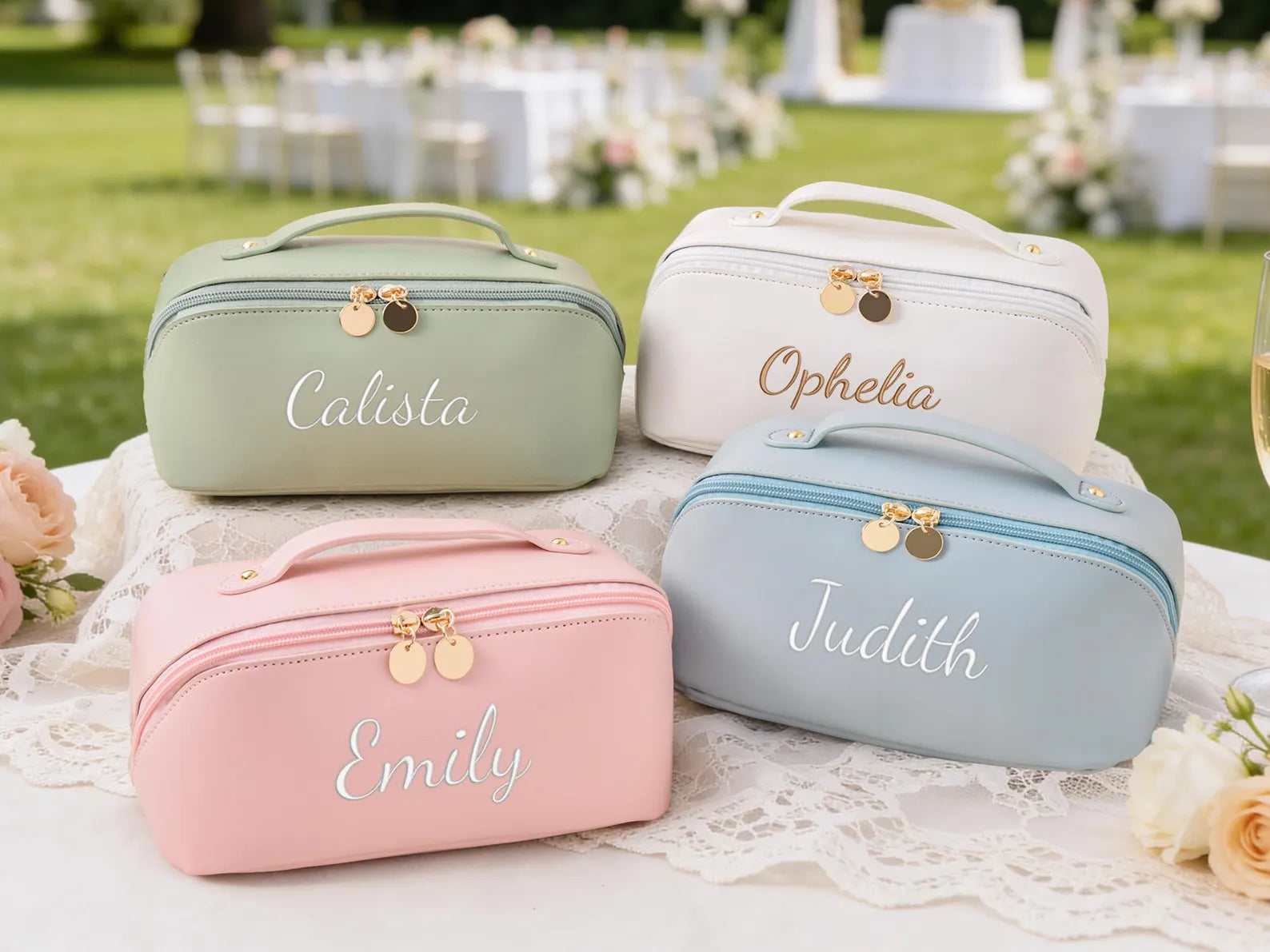 Personalized Embroidered Leather Cosmetic Bag gift for Women